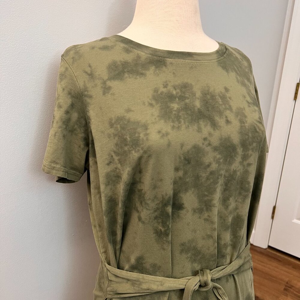 PACT Short Sleeve Tie Waist Dress Women's XL Green Tie Dye Organic Cotton - Picture 4 of 12